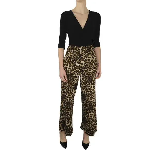 Venus Black And Leopard Pattern Long Sleeve Formal Jumpsuit Small - Picture 2 of 9